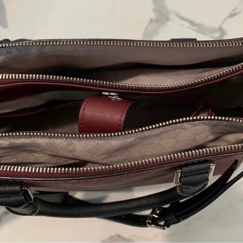 Michael Kors Sutton colorblock satchel burgundy gray - Picture 5 of 7
